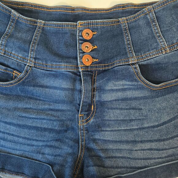 No Boundaries High-Rise Denim Shorts Size 15 | Triple Button | Cuffed Hem - Picture 3 of 14